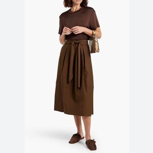 Vince Cotton Wool Brown Front Bow Midi Skirt US 6